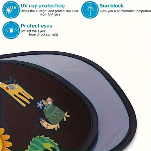 قطعتان من مظلات الشمس للسيارة على شكل حيوانات كرتونية، بولي كلوريد الفينيل الأسود، ذاتية اللصق مع 8 أكواب شفط، قابلة للطي وسهلة التخزين، حاجز شمسي لنوافذ السيارة in Kuwait