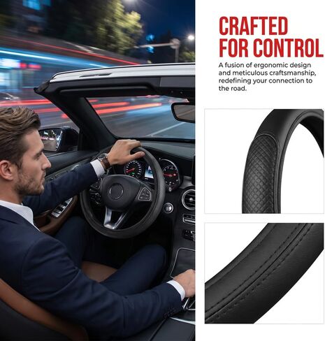 Embossed Faux Leather Car Steering Wheel Cover, Soft Comfortable Grip, Universal Fit 37-38cm Diameter, Automotive Accessory Without Inner Ring in Kuwait