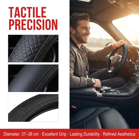 Embossed Faux Leather Car Steering Wheel Cover, Soft Comfortable Grip, Universal Fit 37-38cm Diameter, Automotive Accessory Without Inner Ring in Kuwait