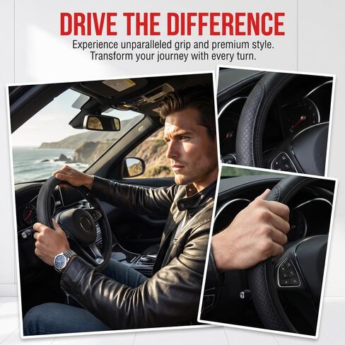 Embossed Faux Leather Car Steering Wheel Cover, Soft Comfortable Grip, Universal Fit 37-38cm Diameter, Automotive Accessory Without Inner Ring in Kuwait