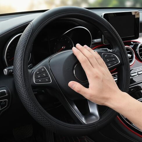 Embossed Faux Leather Car Steering Wheel Cover, Soft Comfortable Grip, Universal Fit 37-38cm Diameter, Automotive Accessory Without Inner Ring in Kuwait