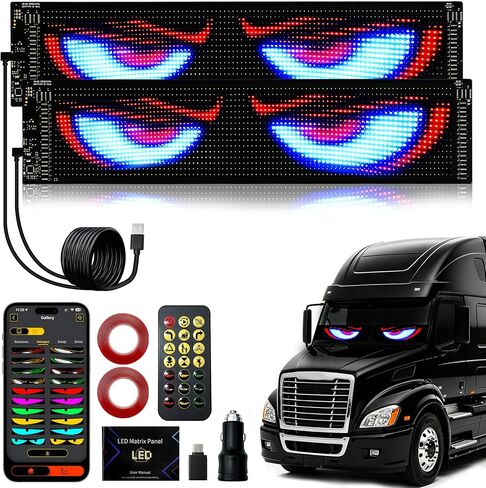 2PCS 23x5in Devil Eye LED Windshield Display,Programmable Dual Panels, App Bluetooth Remote USB, Bright Animated Eyes for Daily and Night Driving, Car Shows, Trucks, Gifts, Tinted Glass in Saudi Arabia