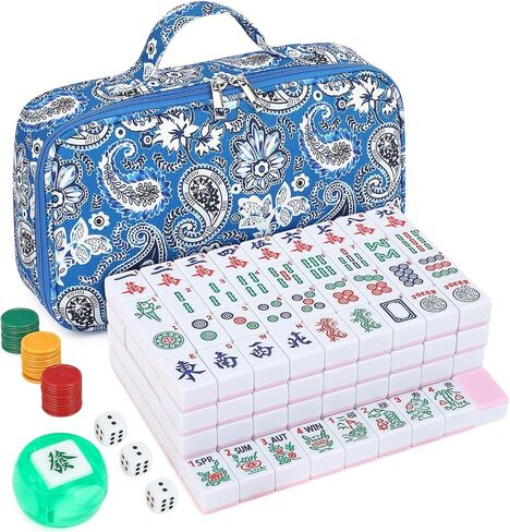Suncle American Mahjong Tile Set X-Large 166 Blue Back Tiles 1.4" Large Size Tile with Carrying Travel Case, English Manual, Pro Complete Mahjongg Game Set in Saudi Arabia