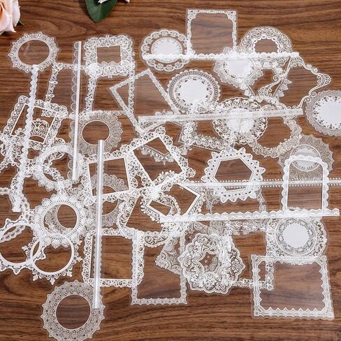 180Pcs Lace Scrapbook Stickers, Vintage PET Transparent Photo Frame Decorative Stickers Coquette Wedding Scrap Book Supplies for Scrapbooking Journaling Wedding Photo Album in Kuwait