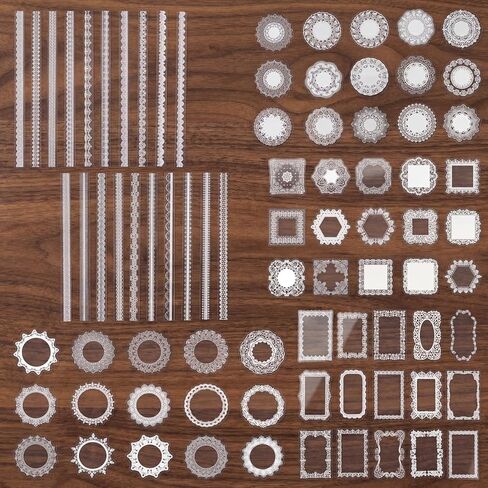 180Pcs Lace Scrapbook Stickers, Vintage PET Transparent Photo Frame Decorative Stickers Coquette Wedding Scrap Book Supplies for Scrapbooking Journaling Wedding Photo Album in Kuwait