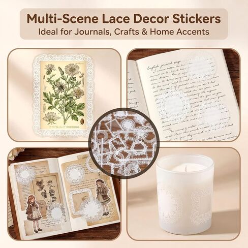180Pcs Lace Scrapbook Stickers, Vintage PET Transparent Photo Frame Decorative Stickers Coquette Wedding Scrap Book Supplies for Scrapbooking Journaling Wedding Photo Album in Kuwait