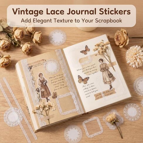 180Pcs Lace Scrapbook Stickers, Vintage PET Transparent Photo Frame Decorative Stickers Coquette Wedding Scrap Book Supplies for Scrapbooking Journaling Wedding Photo Album in Kuwait