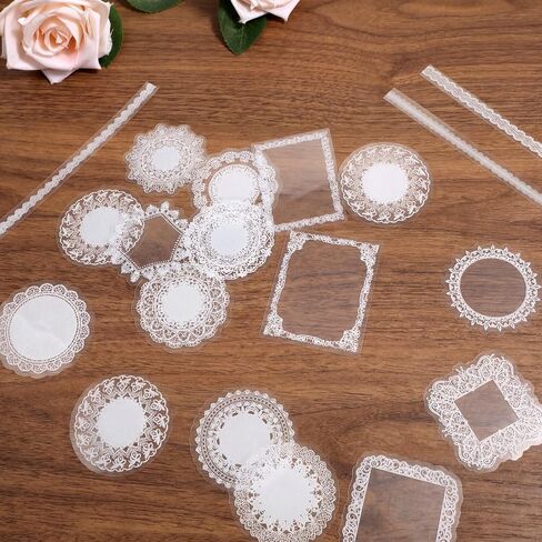 180Pcs Lace Scrapbook Stickers, Vintage PET Transparent Photo Frame Decorative Stickers Coquette Wedding Scrap Book Supplies for Scrapbooking Journaling Wedding Photo Album in Kuwait