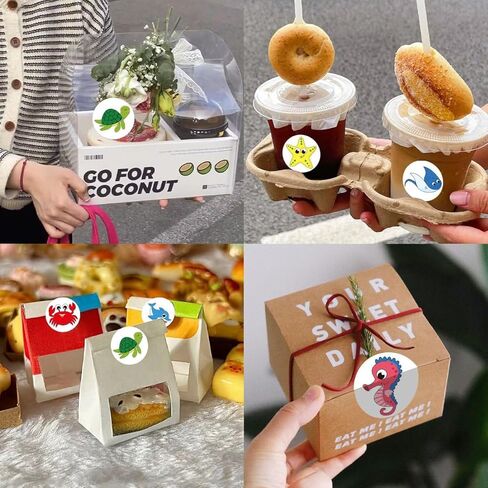 1 Roll 500 Pcs Round Sea Animal Pattern Self Adhesive Glossy Paper Stickers for Gift, Cup, Dessert Decoration and School Reward Use in Kuwait