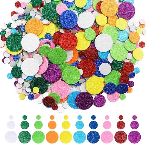 960PCS Glitter Foam Circle Stickers, 10 Vibrant Colors & 3 Sizes Self-Adhesive Round Dot Decals, Wall Foam Stickers for DIY Crafts Scrapbooking Greeting Cards Birthday Festival Party Home Decor in Saudi Arabia