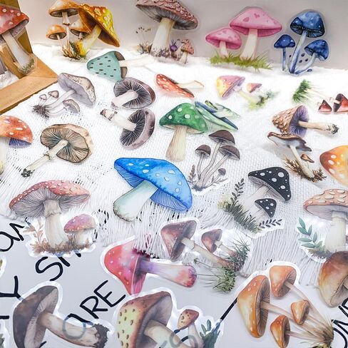 50PCS Mushroom Scrapbook Stickers – Aesthetic Waterproof Clear Botanical Fungi Nature Decals for Journaling, Art Crafts, Laptop, Water Bottle, Planner Decoration in Saudi Arabia