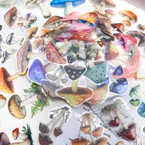 50PCS Mushroom Scrapbook Stickers – Aesthetic Waterproof Clear Botanical Fungi Nature Decals for Journaling, Art Crafts, Laptop, Water Bottle, Planner Decoration in Saudi Arabia