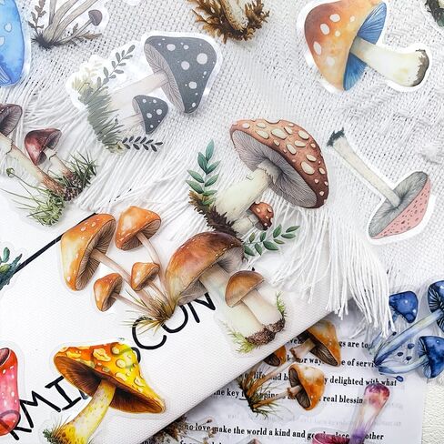50PCS Mushroom Scrapbook Stickers – Aesthetic Waterproof Clear Botanical Fungi Nature Decals for Journaling, Art Crafts, Laptop, Water Bottle, Planner Decoration in Saudi Arabia