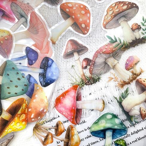 50PCS Mushroom Scrapbook Stickers – Aesthetic Waterproof Clear Botanical Fungi Nature Decals for Journaling, Art Crafts, Laptop, Water Bottle, Planner Decoration in Saudi Arabia