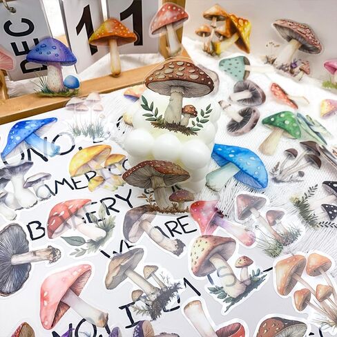 50PCS Mushroom Scrapbook Stickers – Aesthetic Waterproof Clear Botanical Fungi Nature Decals for Journaling, Art Crafts, Laptop, Water Bottle, Planner Decoration in Saudi Arabia