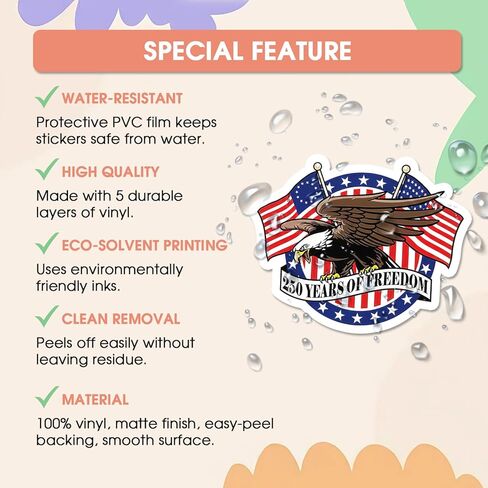 HANDICHI Design 5-Pack 2 Inch USA 250th Anniversary Stickers – Patriotic Flying Eagle & American Flag “250 Years of Freedom" Vinyl Decals 1776-2026 for Cars, Laptops & Scrapbooks in Saudi Arabia