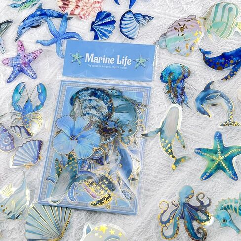 50pcs Ocean Animal Stickers，PET Transparent Stickers Starfish Sea Creature Decals for Water Bottle Laptop Phone Computer Skateboard Luggage Notebook in Kuwait