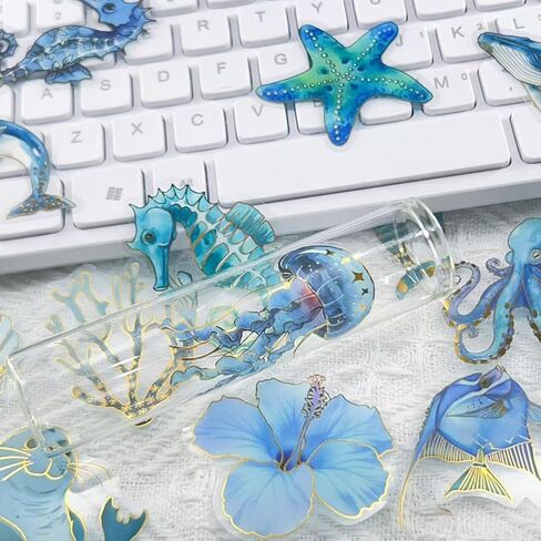 50pcs Ocean Animal Stickers，PET Transparent Stickers Starfish Sea Creature Decals for Water Bottle Laptop Phone Computer Skateboard Luggage Notebook in Kuwait