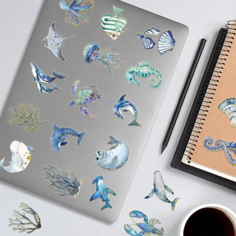 50pcs Ocean Animal Stickers，PET Transparent Stickers Starfish Sea Creature Decals for Water Bottle Laptop Phone Computer Skateboard Luggage Notebook in Kuwait