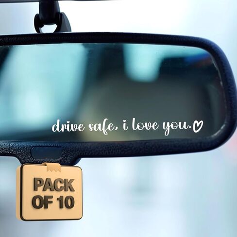 10 PCS Drive Safe, I Love You Rearview Mirror Decal, Car Window Decals, Car Stickers for Women, Car Decals for Women, Car Stickers and Decals (Drive Safe, I Love You White/Black) in Saudi Arabia