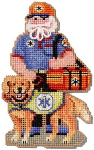 Mill Hill First Responder Santa Set (2025)! Set of 3 Beaded Cross Stitch Kits Including Firefighter, Police Officer and EMT Santas, Plus Decorative 'Needleworker' Sticker in Kuwait