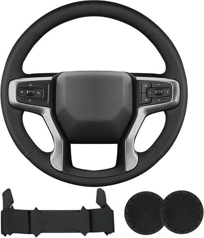 Hand Sewn Nappa Leather Finish Steering Wheel Cover, DIY Stitch On Wrap Set for Original Chevrolet Blazer Silverado 1500(2019-2025)/2500/3500(2020-2025)/Suburban Tahoe 2021-2024 Accessories in Saudi Arabia