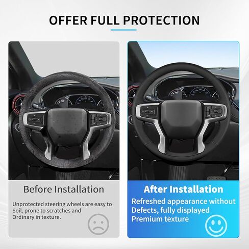 Hand Sewn Nappa Leather Finish Steering Wheel Cover, DIY Stitch On Wrap Set for Original Chevrolet Blazer Silverado 1500(2019-2025)/2500/3500(2020-2025)/Suburban Tahoe 2021-2024 Accessories in Saudi Arabia