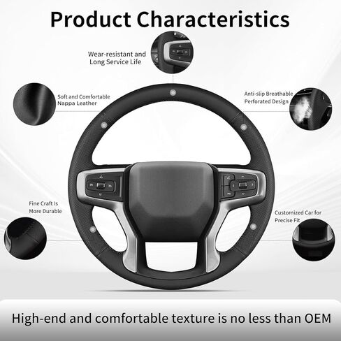 Hand Sewn Nappa Leather Finish Steering Wheel Cover, DIY Stitch On Wrap Set for Original Chevrolet Blazer Silverado 1500(2019-2025)/2500/3500(2020-2025)/Suburban Tahoe 2021-2024 Accessories in Saudi Arabia
