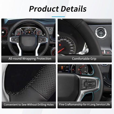 Hand Sewn Nappa Leather Finish Steering Wheel Cover, DIY Stitch On Wrap Set for Original Chevrolet Blazer Silverado 1500(2019-2025)/2500/3500(2020-2025)/Suburban Tahoe 2021-2024 Accessories in Saudi Arabia