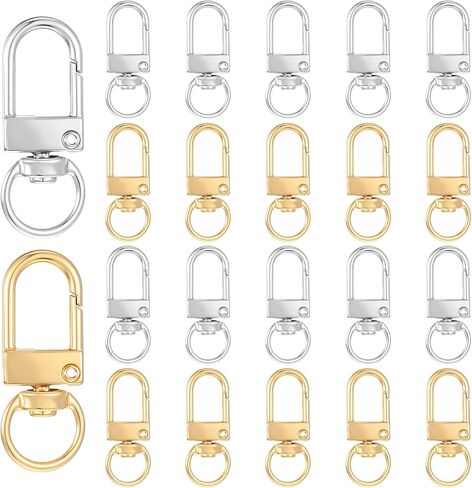 TIESOME Swivel Clasp Hooks, 30 Pcs Metal Lobster Claw Buckles with Key Rings, Swivel Snap Keychain Clip Hooks for Keychains, Lanyards, DIY Crafts, Jewelry Making, Pet Collars (Silver & Light Gold) in Kuwait