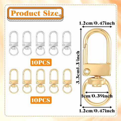 TIESOME Swivel Clasp Hooks, 30 Pcs Metal Lobster Claw Buckles with Key Rings, Swivel Snap Keychain Clip Hooks for Keychains, Lanyards, DIY Crafts, Jewelry Making, Pet Collars (Silver & Light Gold) in Kuwait