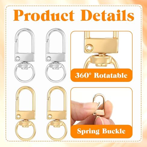 TIESOME Swivel Clasp Hooks, 30 Pcs Metal Lobster Claw Buckles with Key Rings, Swivel Snap Keychain Clip Hooks for Keychains, Lanyards, DIY Crafts, Jewelry Making, Pet Collars (Silver & Light Gold) in Kuwait