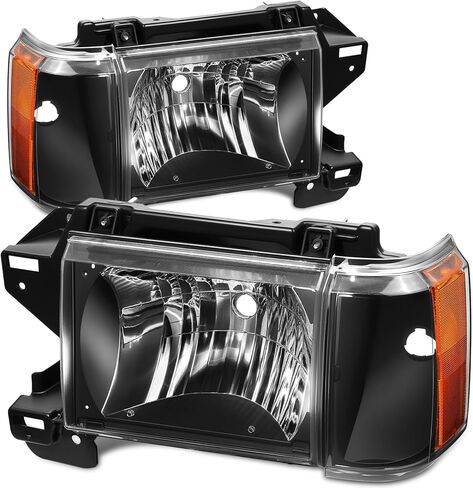 Auto Dynasty Headlights Assembly Compatible with 1987-1991 Ford Bronco F-150 F-250 F-350, Driver and Passenger Side Halogen Headlamps Replacement, FO2502104 FO2503104, Black Housing Clear Corner in Kuwait