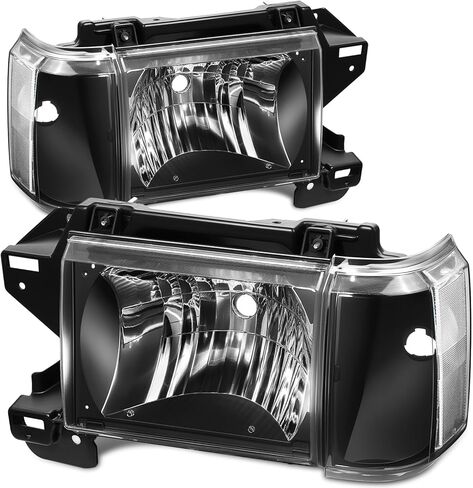 Auto Dynasty Headlights Assembly Compatible with 1987-1991 Ford Bronco F-150 F-250 F-350, Driver and Passenger Side Halogen Headlamps Replacement, FO2502104 FO2503104, Black Housing Clear Corner in Kuwait
