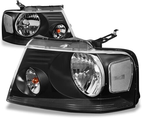 Auto Dynasty Headlights Assembly Compatible with 1987-1991 Ford Bronco F-150 F-250 F-350, Driver and Passenger Side Halogen Headlamps Replacement, FO2502104 FO2503104, Black Housing Clear Corner in Kuwait