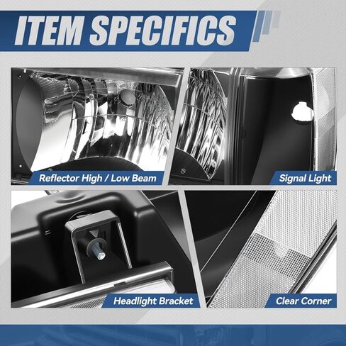 Auto Dynasty Headlights Assembly Compatible with 1987-1991 Ford Bronco F-150 F-250 F-350, Driver and Passenger Side Halogen Headlamps Replacement, FO2502104 FO2503104, Black Housing Clear Corner in Kuwait