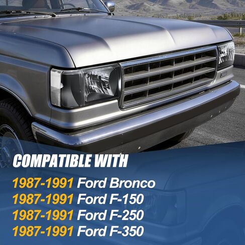 Auto Dynasty Headlights Assembly Compatible with 1987-1991 Ford Bronco F-150 F-250 F-350, Driver and Passenger Side Halogen Headlamps Replacement, FO2502104 FO2503104, Black Housing Clear Corner in Kuwait