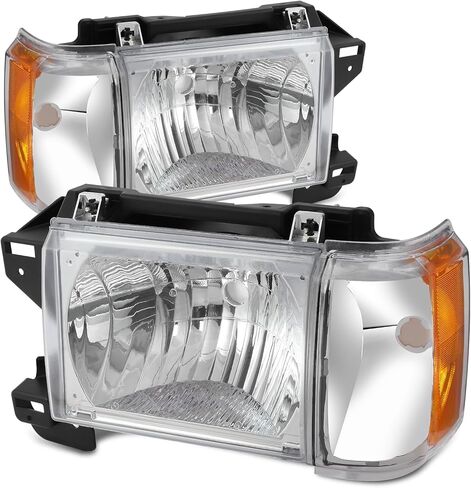 Auto Dynasty Headlights Assembly Compatible with 1987-1991 Ford Bronco F-150 F-250 F-350, Driver and Passenger Side Halogen Headlamps Replacement, FO2502104 FO2503104, Black Housing Clear Corner in Kuwait