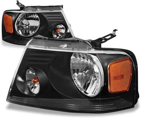 Auto Dynasty Headlights Assembly Compatible with 1987-1991 Ford Bronco F-150 F-250 F-350, Driver and Passenger Side Halogen Headlamps Replacement, FO2502104 FO2503104, Black Housing Clear Corner in Kuwait