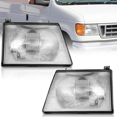 WEELMOTO لـ 1992-1996 Ford E-150 Econoline مجموعة المصابيح الأمامية لـ 1992 1993 1994 1995 1996 E-150 / E-250 / E-350 Econoline استبدال المصابيح الأمامية in Kuwait