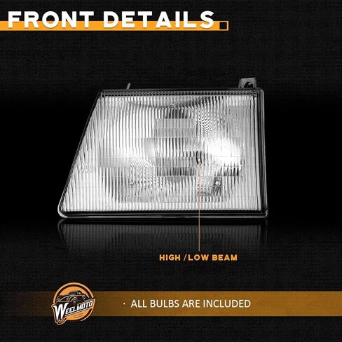WEELMOTO لـ 1992-1996 Ford E-150 Econoline مجموعة المصابيح الأمامية لـ 1992 1993 1994 1995 1996 E-150 / E-250 / E-350 Econoline استبدال المصابيح الأمامية in Kuwait