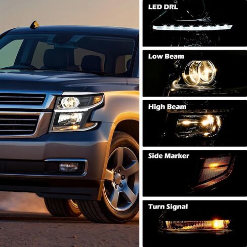 Left HID/Xenon Projector Headlight w/LED DRL Fit for 2015 2016 2017 2018 2019 2020 Chevy Tahoe Suburban LTZ/Premier HID Hedlamp Replacement Driver Side GM2502406 84582597 in Saudi Arabia