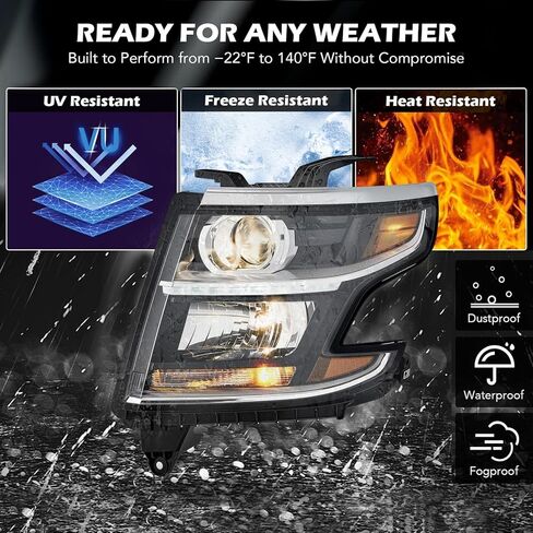 Left HID/Xenon Projector Headlight w/LED DRL Fit for 2015 2016 2017 2018 2019 2020 Chevy Tahoe Suburban LTZ/Premier HID Hedlamp Replacement Driver Side GM2502406 84582597 in Saudi Arabia