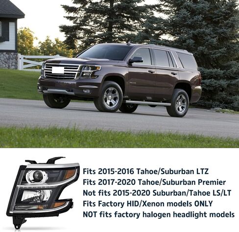 Left HID/Xenon Projector Headlight w/LED DRL Fit for 2015 2016 2017 2018 2019 2020 Chevy Tahoe Suburban LTZ/Premier HID Hedlamp Replacement Driver Side GM2502406 84582597 in Saudi Arabia