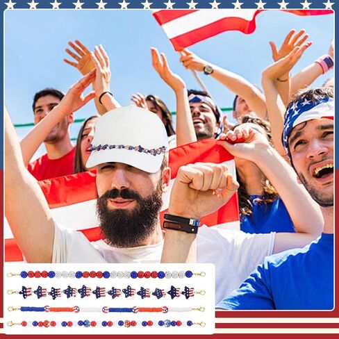 PH PandaHall 4 قطع سلاسل قبعة سائق الشاحنة، سلاسل قبعة حمراء وبيضاء وزرقاء، سلسلة يوم الاستقلال الوطني، سلسلة قبعة بيسبول العلم الأمريكي للرابع من يوليو، قبعات بيسبول شبكية ذاتية الصنع لتزيين الملحقات in Kuwait