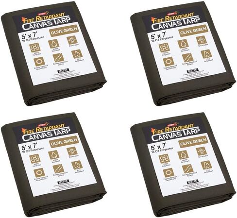 منتجات Mytee قماش القنب المقاوم للحريق مقاس 8 × 12 بوصة مع حلقات الألومنيوم - مقاوم للهب والتمزق، قماش بوليستر مقاوم للماء 16 أونصة للحام ومركبات النقل والاستخدام الخارجي، أخضر زيتوني in Kuwait