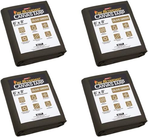 منتجات Mytee قماش القنب المقاوم للحريق مقاس 8 × 12 بوصة مع حلقات الألومنيوم - مقاوم للهب والتمزق، قماش بوليستر مقاوم للماء 16 أونصة للحام ومركبات النقل والاستخدام الخارجي، أخضر زيتوني in Kuwait