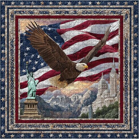 PICKFORU Eagle Puzzles for Adults 1000 Pieces, American Flag Jigsaw Puzzles Quilting Art, Difficult Challenging Impossible Embroidery Puzzle in Kuwait