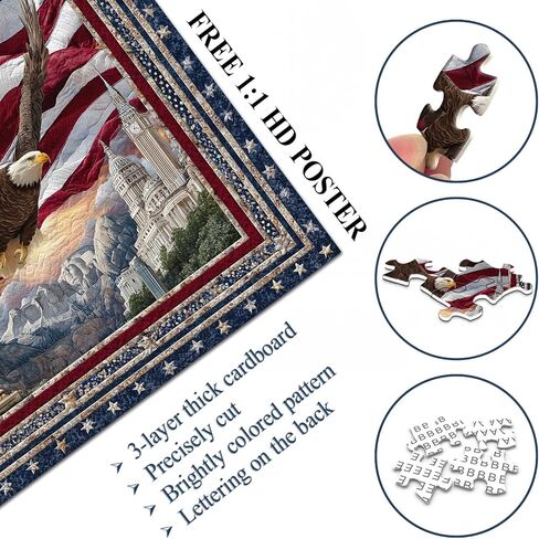 PICKFORU Eagle Puzzles for Adults 1000 Pieces, American Flag Jigsaw Puzzles Quilting Art, Difficult Challenging Impossible Embroidery Puzzle in Kuwait