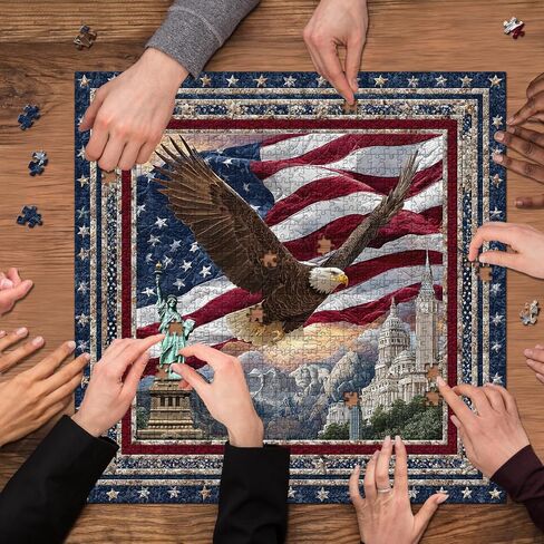 PICKFORU Eagle Puzzles for Adults 1000 Pieces, American Flag Jigsaw Puzzles Quilting Art, Difficult Challenging Impossible Embroidery Puzzle in Kuwait